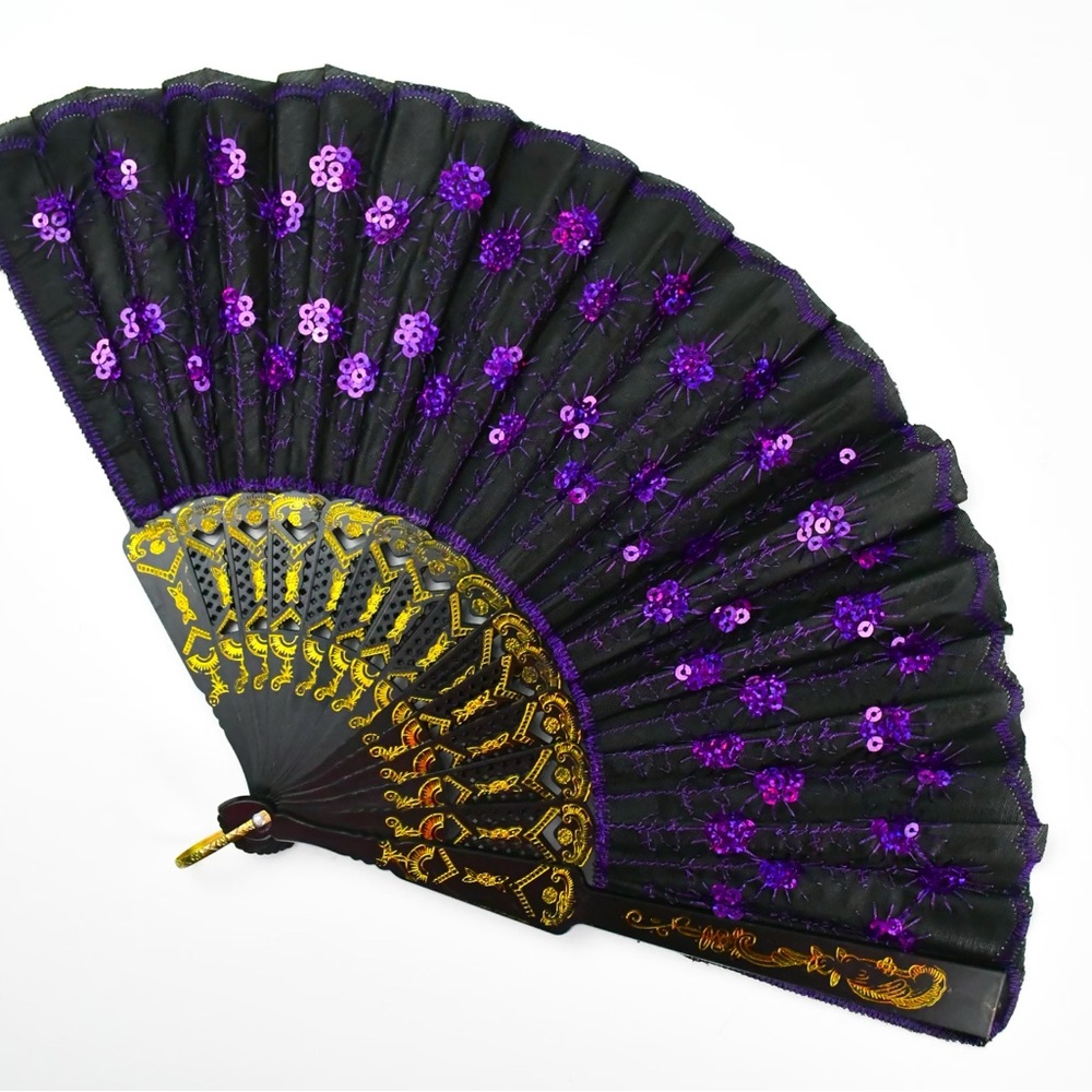 Elegant Black and Purple Hand Fan